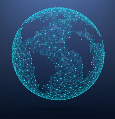 Puan ve satırlarından oluşan küresel ağ bağlantıları Dünya Haritası. 