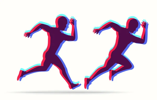 Hombre corriendo en colores brillantes. Colorido deporte emblema atleta . — Vector de stock