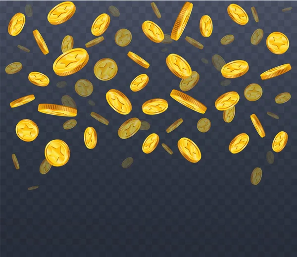 Πτώση χρυσά νομίσματα σε ένα διαφανές φόντο. Χρυσή βροχή — Διανυσματικό Αρχείο