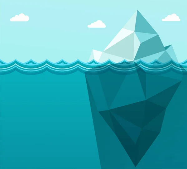 Polygonal big iceberg in ocean floating in sea waves. — Stock Vector