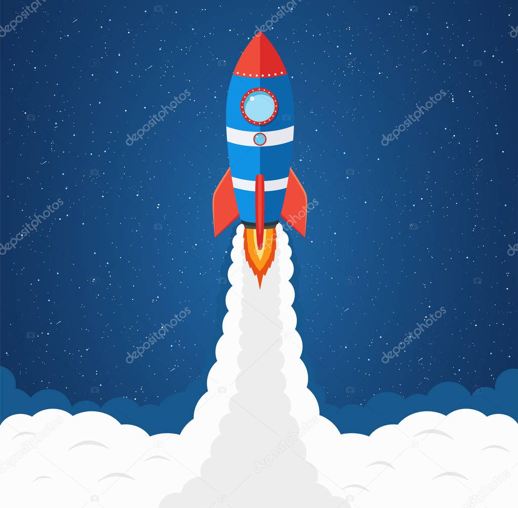 Launching rocket into space. Business concept for project startup. 
