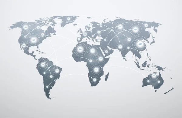 Карта мира с глобальными связями. Концепция подключения людей к сети по всему миру . — стоковый вектор