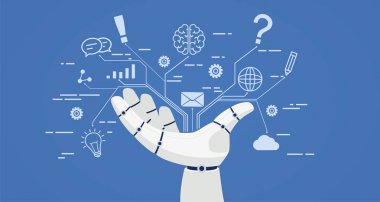Bot, robot el simgeleri ile sohbet. Yapay zeka kavramı online.