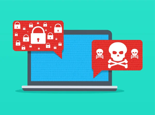 Alerte malware notificação no laptop. Conexão insegura ou fraude na internet . —  Vetores de Stock