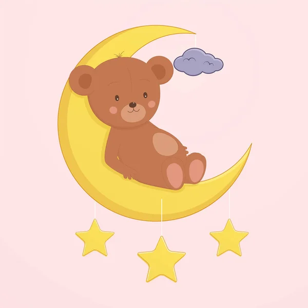 Cute bear is sitting on moon. Children's design for T-shirts. — Stock Vector