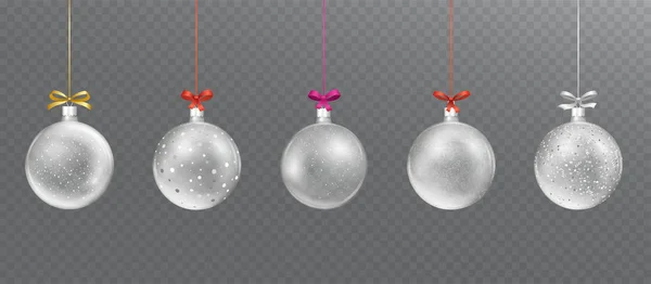 Bola de Navidad transparente de cristal con nieve que cae brillante, lentejuelas . — Vector de stock