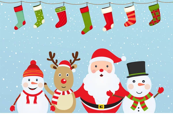 Noel Baba, kardan adam ve geyik kar üzerinde Noel kompozisyonu