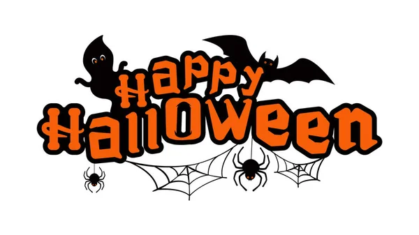 Happy halloween text with ghosts, bat and spiders. — Stock Vector