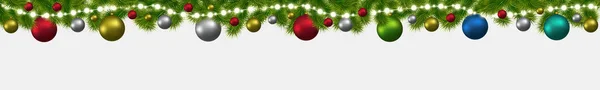 Bannière de Noël et Nouvel An avec sapins, guirlandes et lumières incandescentes . — Image vectorielle