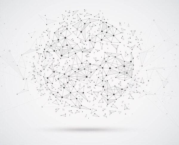 Global network connections with points and lines geometric shape