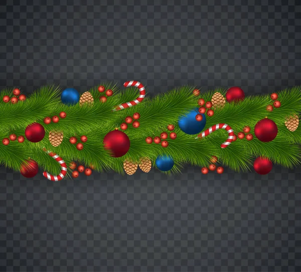 Dekorację świąteczną z gałęzi choinki, girlandy, con — Wektor stockowy