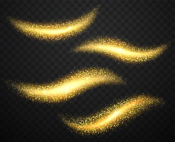 Polvo de oro con partículas brillantes. Brillantes olas brillantes — Archivo Imágenes Vectoriales