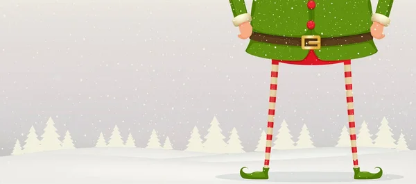 Χριστουγεννιάτικη σύνθεση των ποδιών και των χεριών του Elf στέκεται στο χιόνι. — Διανυσματικό Αρχείο