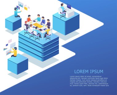 İş adamları dijital cihazlar kullanarak çalışma grubu. Başlangıç kavramı