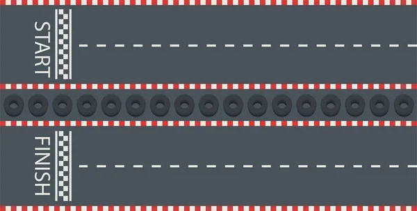 Carretera con salida y meta. Carreras de pista, karting — Vector de stock