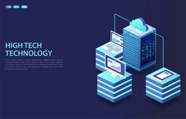 Dados de armazenamento em nuvem e sincronização de dispositivos . — Vetor de Stock