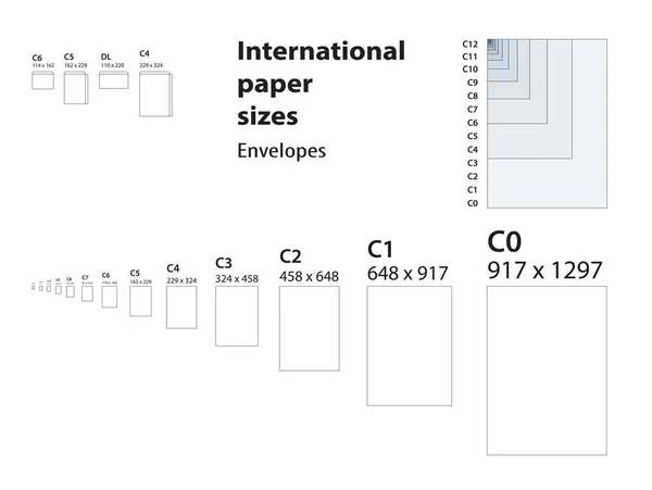 Internationale standaard papierformaten voor afdrukken C0 - C12 typ — Stockvector
