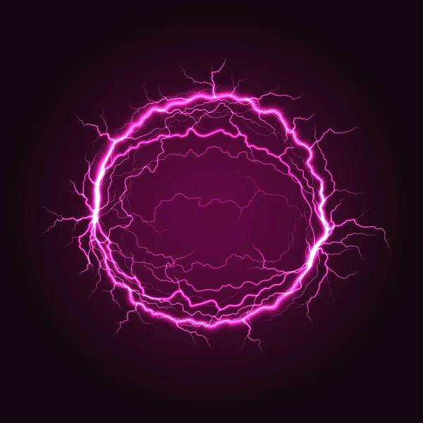 Red electric plasma ball sphere with powerful lightning discharges on dark background. — Stock Vector