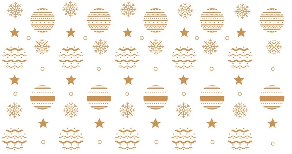 Patrón sin costuras de Navidad con decoraciones de Año Nuevo. Copos de nieve dorados, círculos de bolas con adornos, estrellas. Fondo de vacaciones de invierno . — Vector de stock