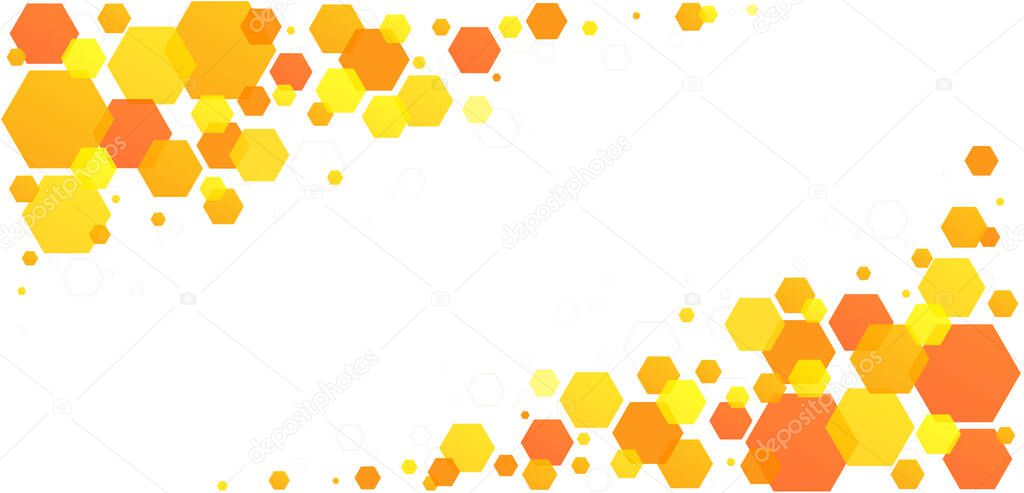 Honeycomb hexagon bee cells. Yellow-orange abstract geometric pattern from beehive cells.