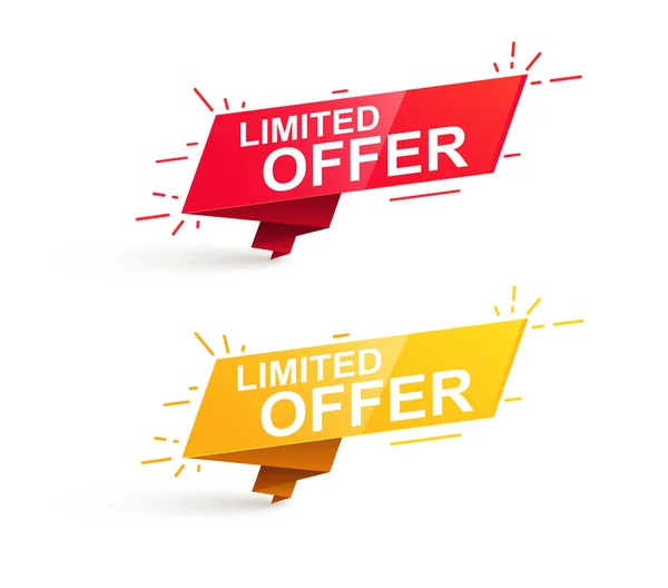 Beperkte aanbieding promotie banner. Rode en gele tags, stickers en badges. — Stockvector