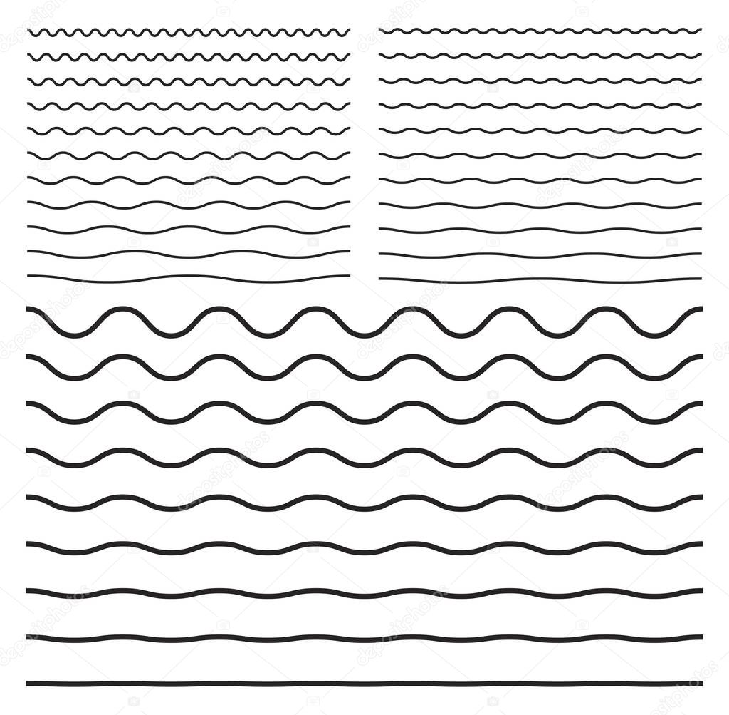 Wavy zigzag curved lines. Seamless meandering horizontal linear shapes.