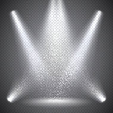 Sahne aydınlatma, karanlık arka planda şeffaf efektler. Sahne ışıklarıyla sahne aydınlığı.