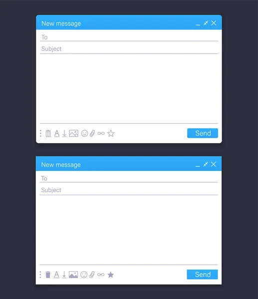 Interface de mensagem de e-mail, envio de formulário. Design de caixa de e-mail de página em branco . —  Vetores de Stock