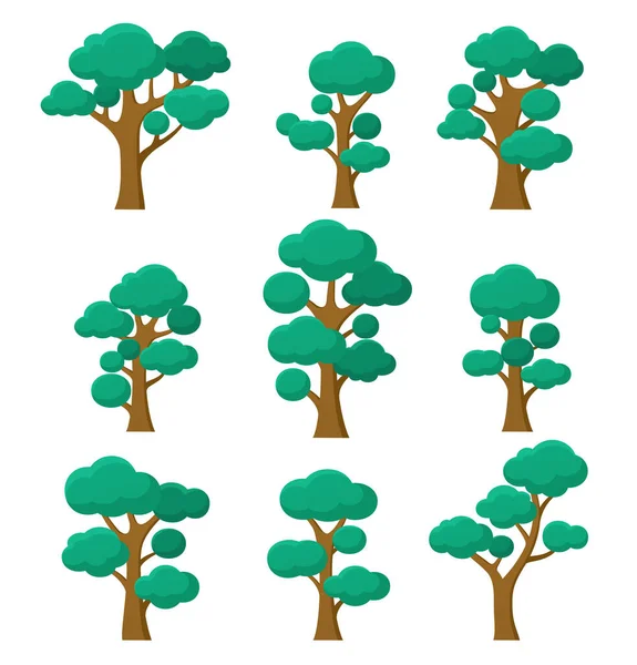 Forest Trees Set Natural Plants Eco Foliage White Background — Stock Vector