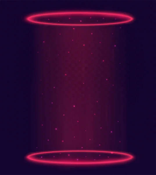 Portail magique lumineux, téléportation avec anneaux rouges et rayons lumineux d'une scène nocturne avec étincelles sur fond transparent. Éléments holographiques futuristes . — Image vectorielle