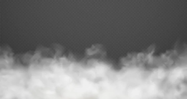 Nuage de fumée ou de brouillard, poussière de route, smog urbain. Nuageux blanc effet transparent isolé . — Image vectorielle
