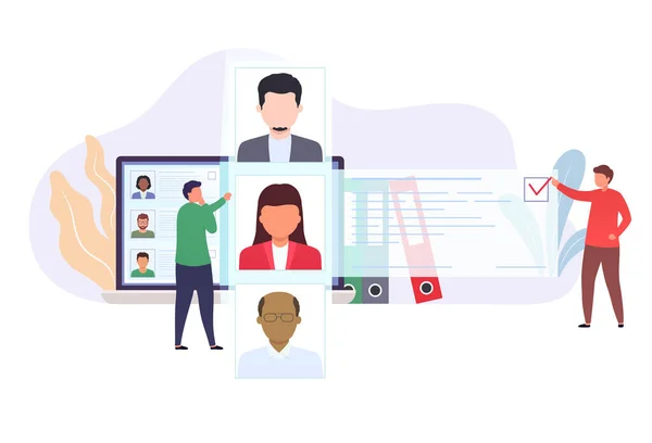 採用担当者の募集 オフィスワーカーは求職者のリストを見ています コンセプト選択労働者 — ストックベクタ