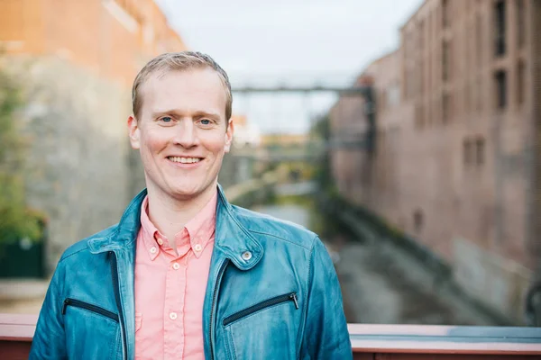 Handsome Smiling Caucasian Man Stylishly Dressed Head Shoulders Portrait Looking — Stock Photo, Image