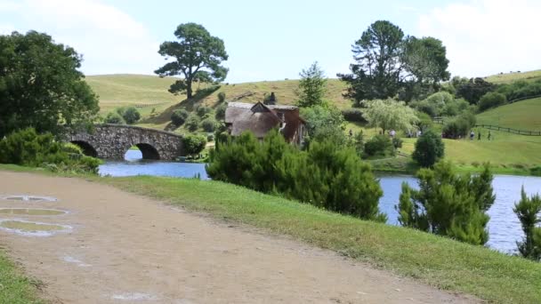 Turistas caminando en Hobbiton — Vídeos de Stock