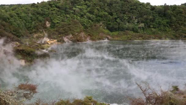 튀김 팬 호수 위에 증기 — 비디오