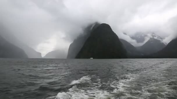 Nuvens sobre Milford Sound — Vídeo de Stock