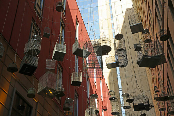 Hanging bird cages - Angels Place - Sydney, New South Wales, Australia