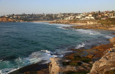 Tamarama ve Bronte Beach 'te manzara - Pasifik, Sydney, Yeni Güney Galler, Avustralya kıyı yürüyüşü