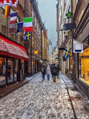 bir Noel eski sokaklarında Stokholm, İsveç