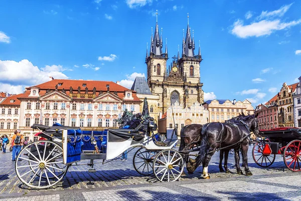 Walking koňským povozem na Staroměstském náměstí v Praze, Česká republika — Stock fotografie