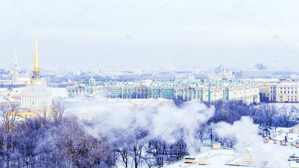 Hermitage, Admiralty, the Peter and Paul Fortress. Winter view o
