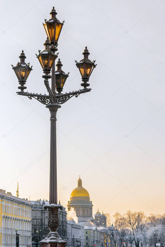 street lamp on Palace Square in St. Petersburg on the background