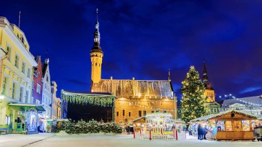 Town Hall Meydanı Tallinn'Noel Fuarı.