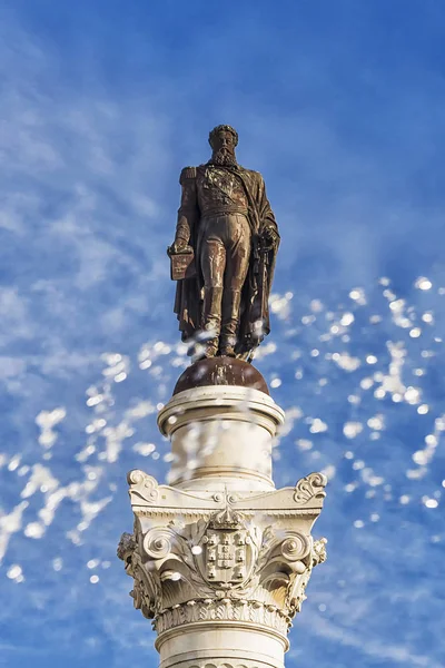 Socha Dom Pedro Iv v Rossio Square.Lisbon, Portugalsko — Stock fotografie