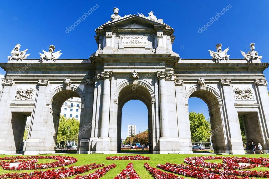 Puerta de Alcala on the Independence Square in Madrid. Spain
