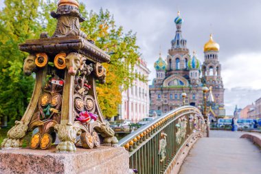 Saint-Petersburg bir arka plan Kilisesi üzerinde bir köprü detay