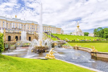 PETERHOF, RUSSIA - JUNE 16, 2015: The Great Cascade In Peterhof, clipart