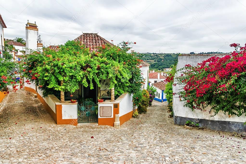 picturesque streets of the old Obidos, Portugal