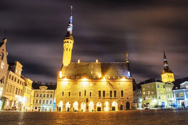 stock image Night view of the Town Hall Square in Tallinn. Estonia