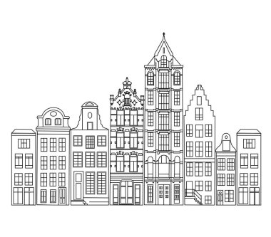 Cepheler eski Amsterdam ev sahipliği yapmaktadır. Vektör çizim.
